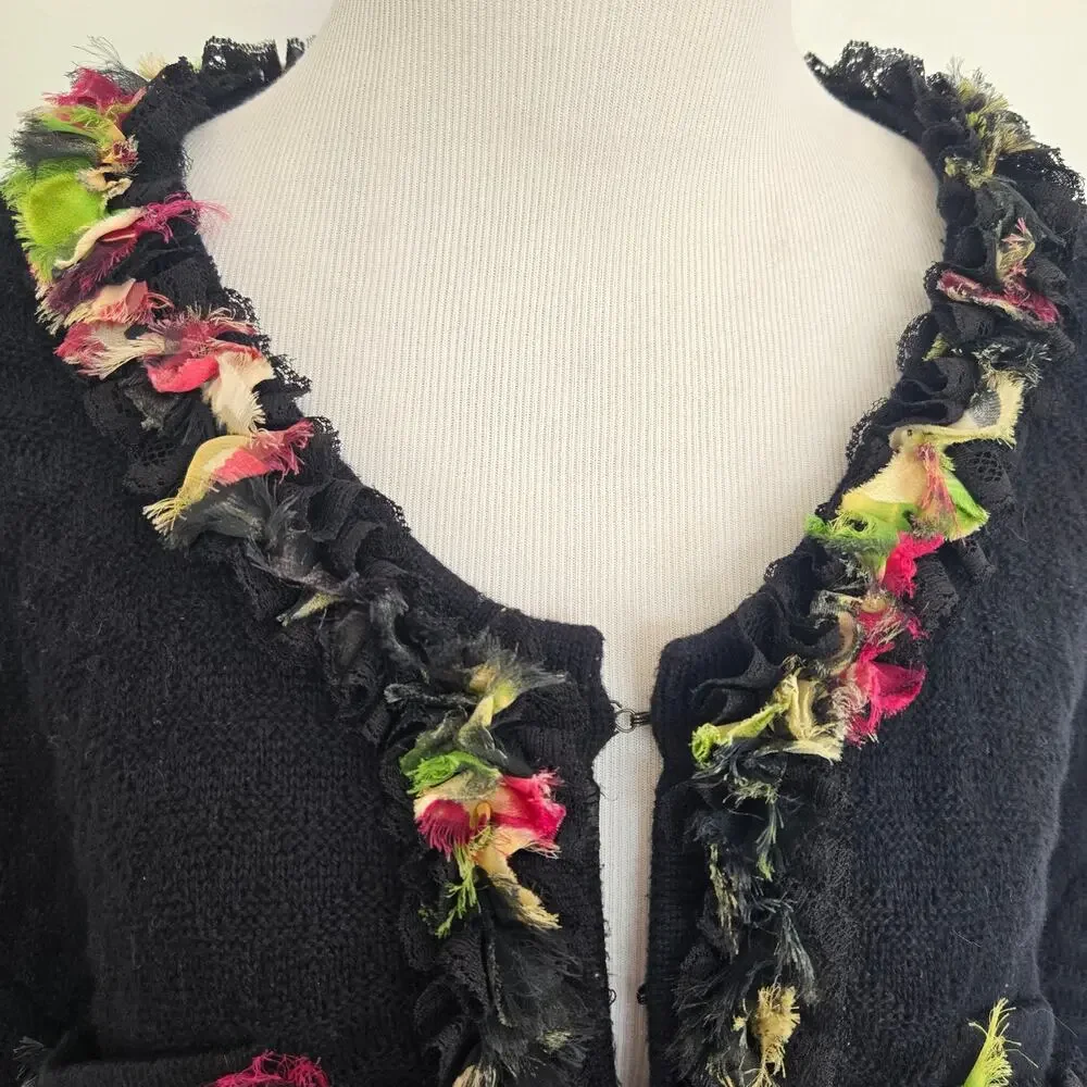 Michael Simon Plus Size Cardigan Ruffled Floral Trim Longline Classic Women 3X